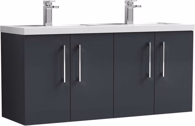 Balterley Level 1205mm Wall Hung 4 Door Unit with Double Polymarble Basin in Dark Grey