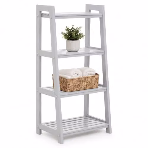Orsina Contemporary Four Tier Ladder Shelf Unit in White and Grey, W/D/H: 90 x 45 x 180 cm – 1
