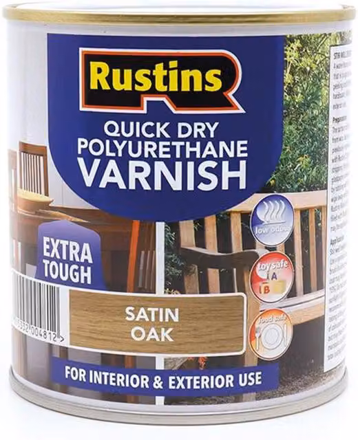 Rustins Quick Dry Polyurethane Varnish Satin Gloss, Brown, 500ml – 6