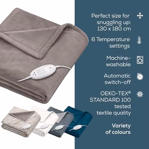 Beurer HD75 Electric Fleece Blanket in Beige, 180 x 130 cm, with 6 Temperature Settings and Automatic Switch-Off – 7