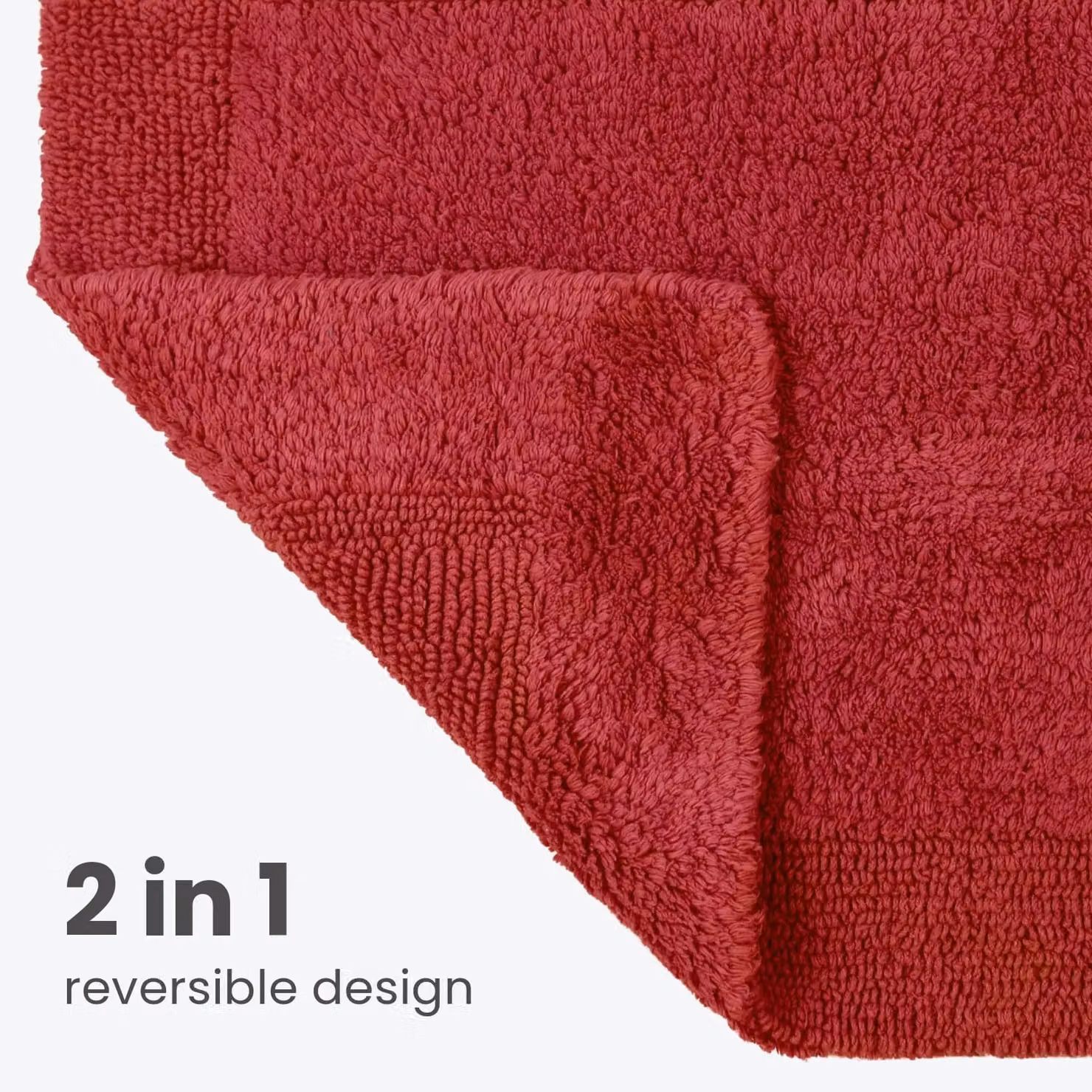 Allure Bath Fashions Reversible Heavyweight Cotton Bath Mat, W: 53 cm, D: 85 cm, Red/Beige – 1