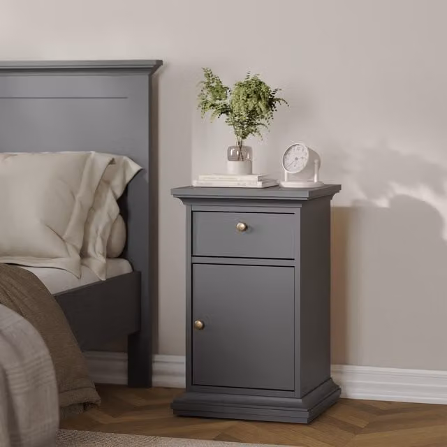 Furniture To Go Paris Nightstand with 1 Door and 1 Drawer in Cashmere Grey