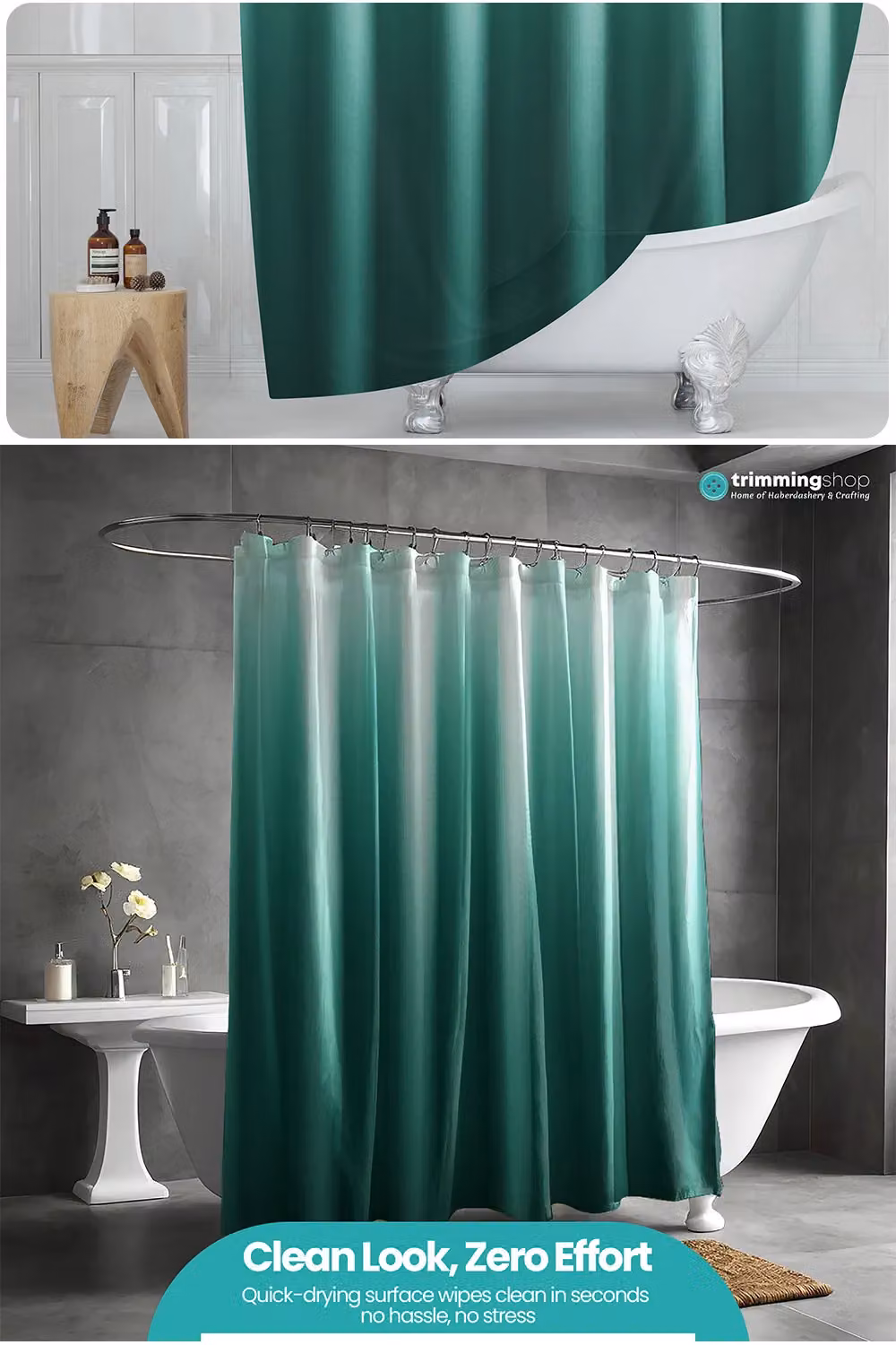 Neel Blue Gradient Colour Bathroom Shower Curtain in Blue and Green with 12 Hooks, Mould Resistant, W: 180 cm, H: 200 cm – 5