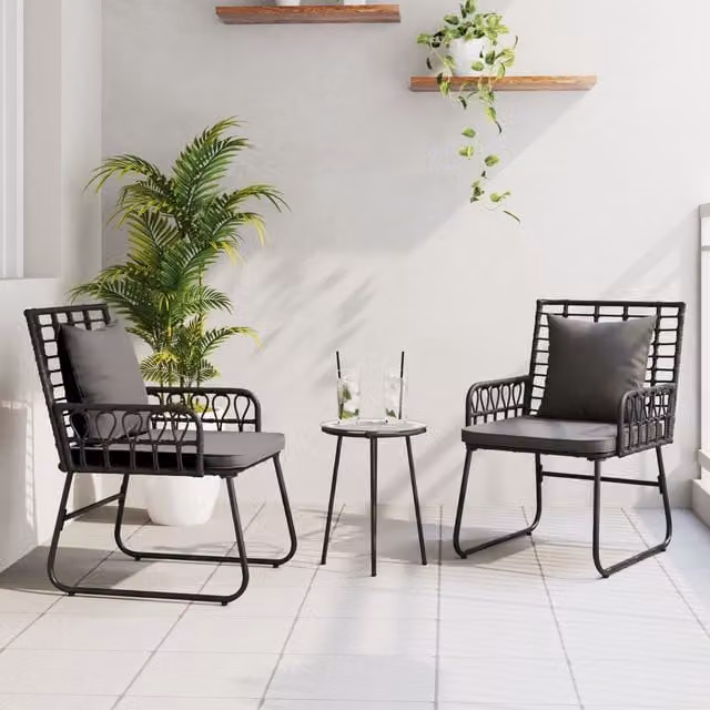 Berkfield Home 3-Piece Garden Dining Set in Black Poly Rattan and Steel, W/D/H: 35 x 35 x 45 cm – 1