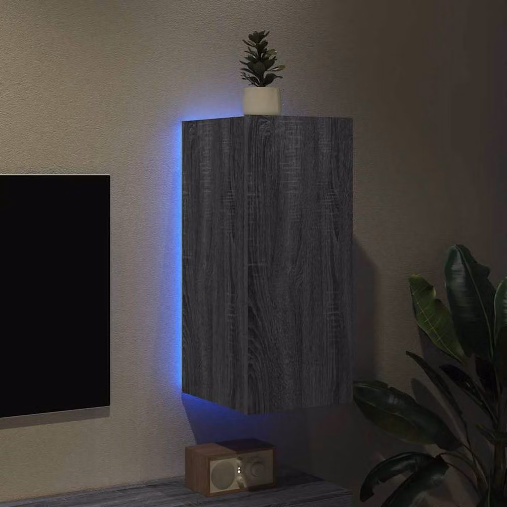 Berkfield Home TV Wall Cabinet with LED Lights in Grey Sonoma, W/D/H: 30.5 x 35 x 70 cm – 3