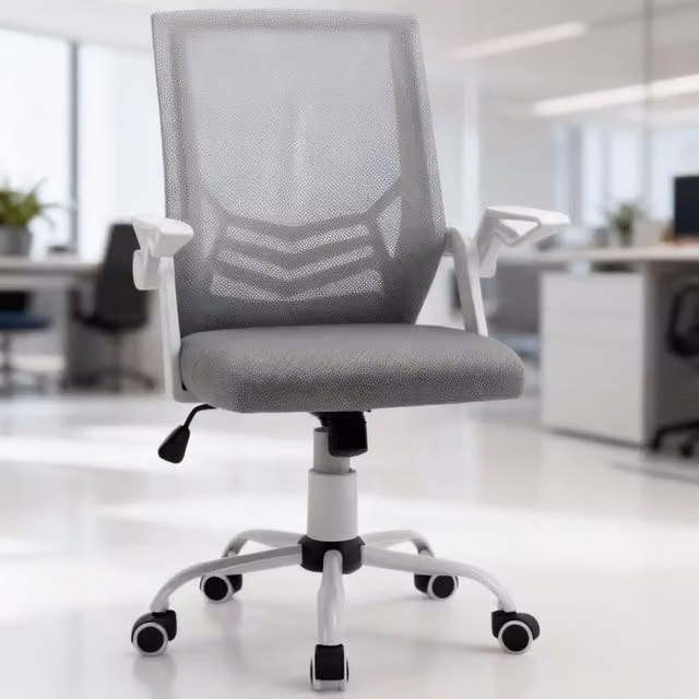 ERGOVEXA Grey Fabric Task Chair with Flip-up Armrests and 360 Degree Swivel for Home Office