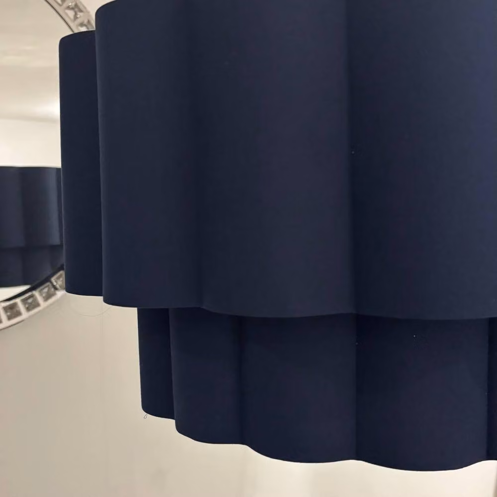 CGC Lighting Kyra Cream Angled Floor Lamp with Two Layer Scalloped Navy Blue Fabric Lampshade – 4