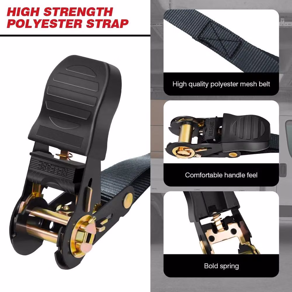 NESTLUNE 4-Pack Heavy Duty Ratchet Tie Down Straps, 25mm x 5m, Black – 3