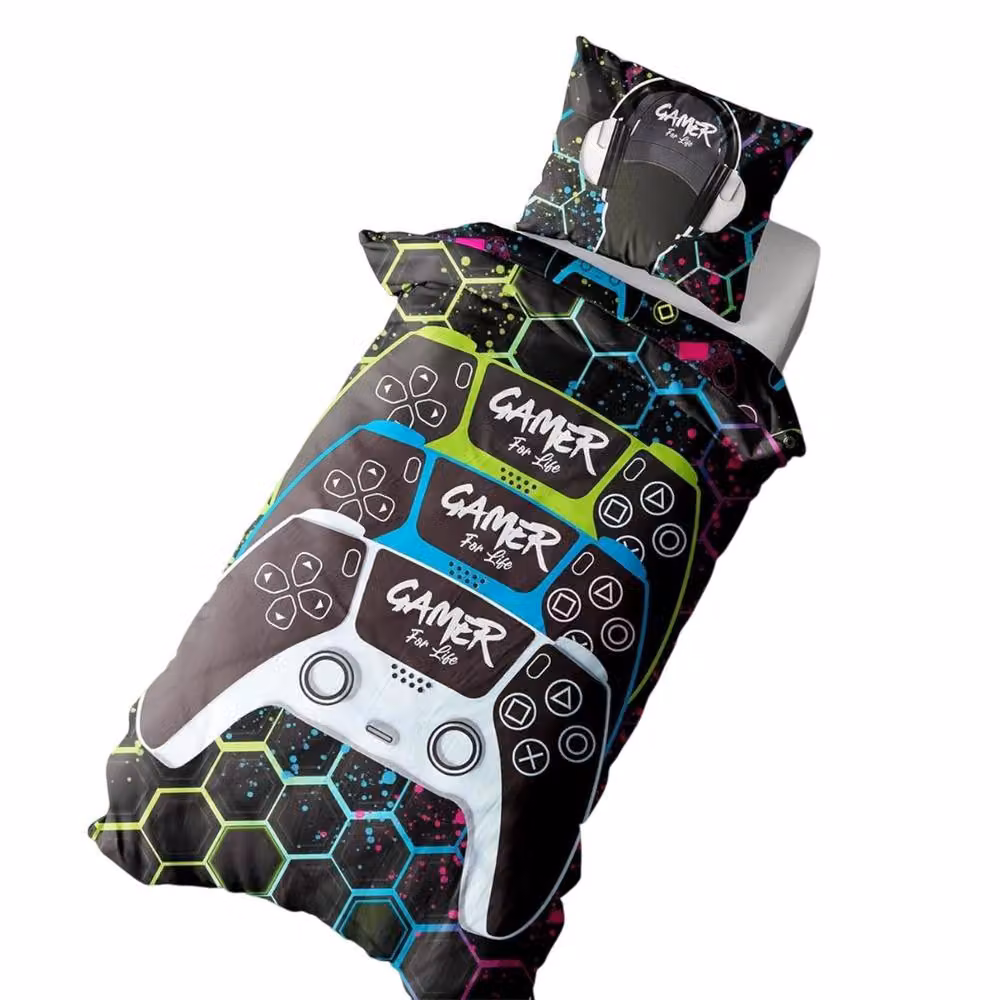 Floso Gamer For Life Graffiti Reversible Duvet Set and Pillowcase, Multicolour, W: 90 cm, L: 200 cm – 2