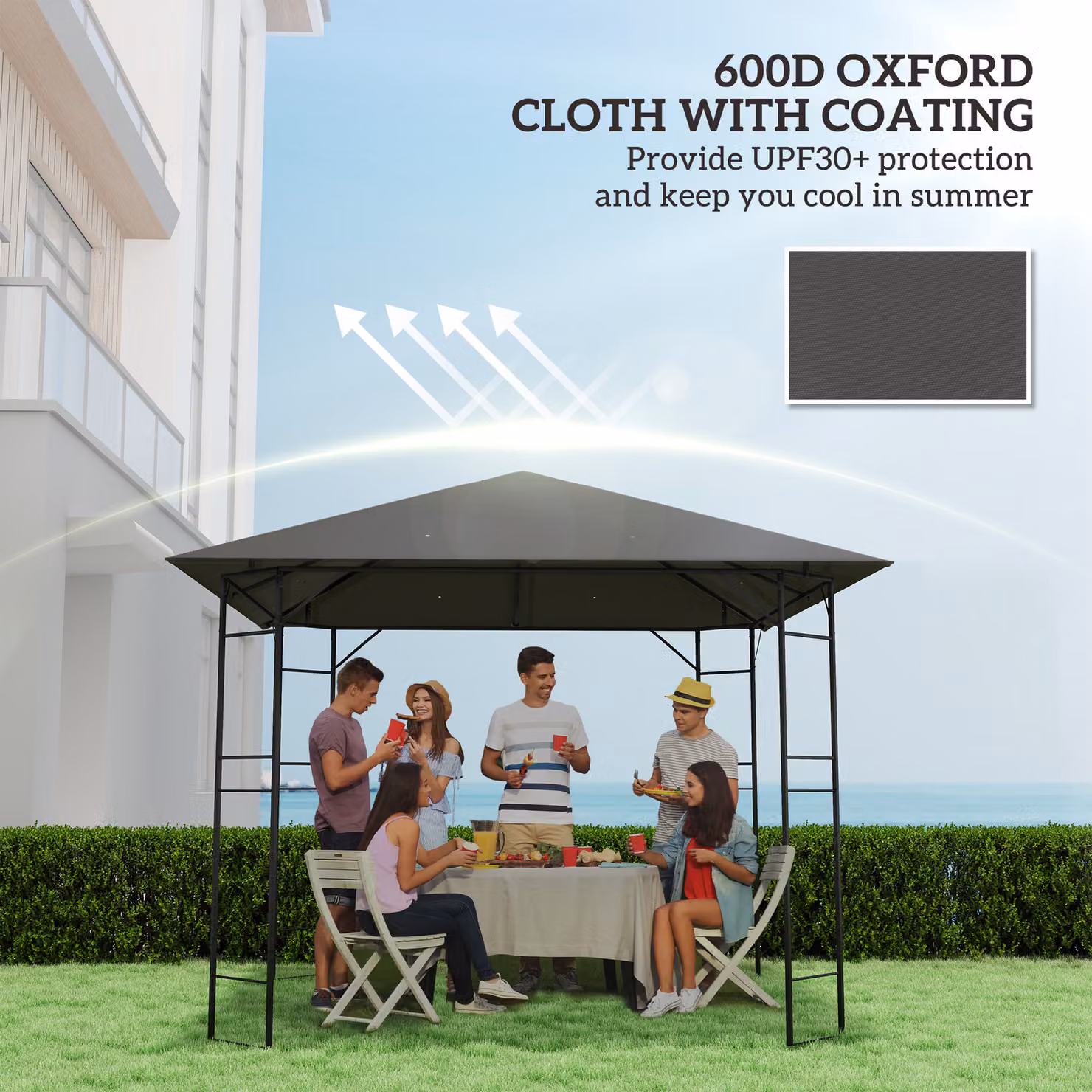 Outsunny Grey Gazebo Canopy Replacement Cover with Drain Holes, UPF 50+ Polyester Roof Cover – 5