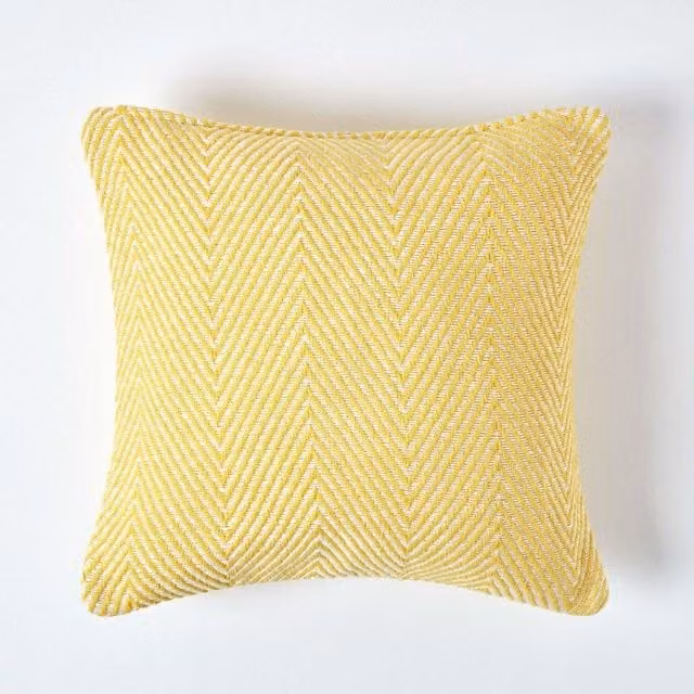 Homescapes Halden Chevron Cotton Cushion Cover, Yellow and Grey, W/D/H: 60 x 60 x 60 cm