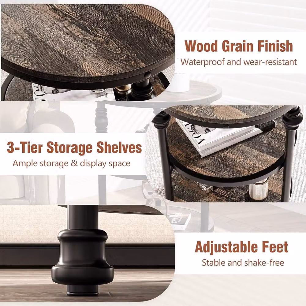London Boutique 3 Tier Round Industrial Coffee Table and Side Table in Dark Brown – 5