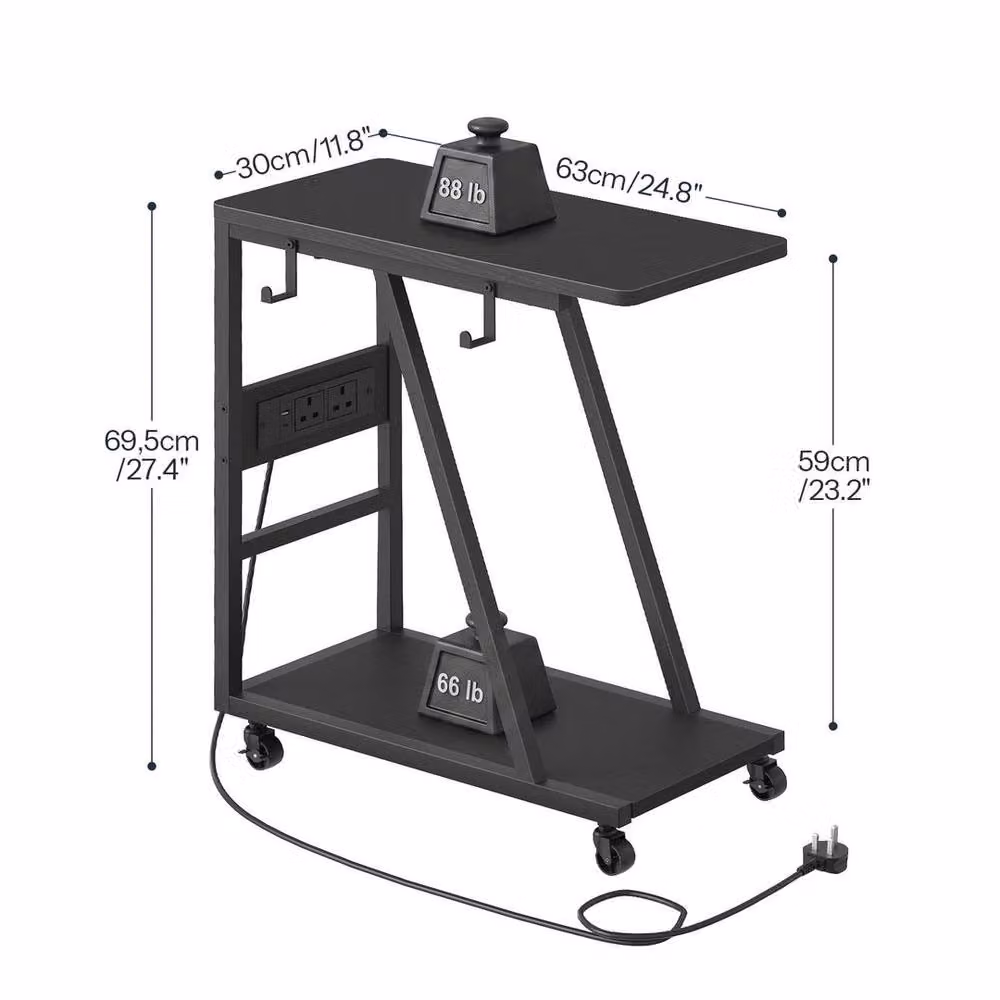 FLAVORA Computer Tower Stand with Charging Station, Black, W: 63 cm, D: 30 cm, H: 69.5 cm – 2