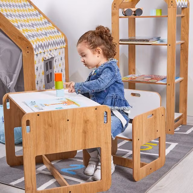 Minera Scandinavian White Wood Childrens Table and Chair Set