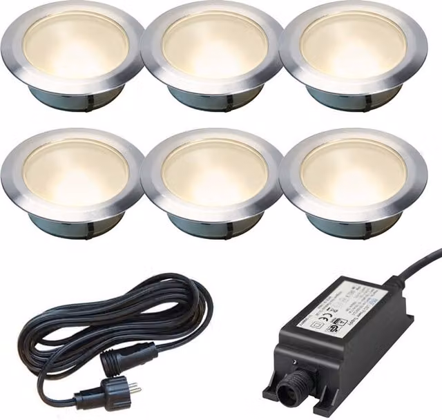 Ludeco 6-Piece LED Garden Ground Recessed Deck Light Kit in Silver Stainless Steel with Warm White Light