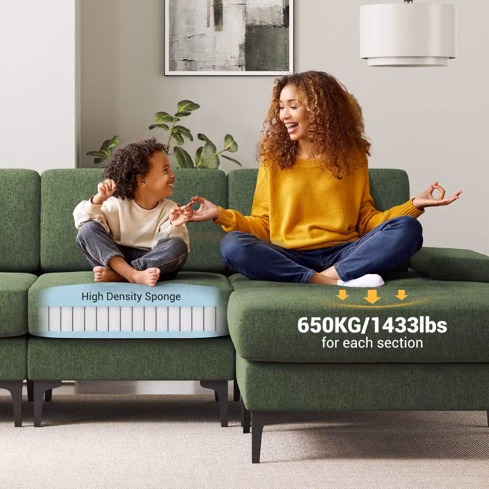 Dprodo 2-Pack Green Chenille L-Shape Corner Sofa Set, 4 Seater Modern Upholstered Couch – 6