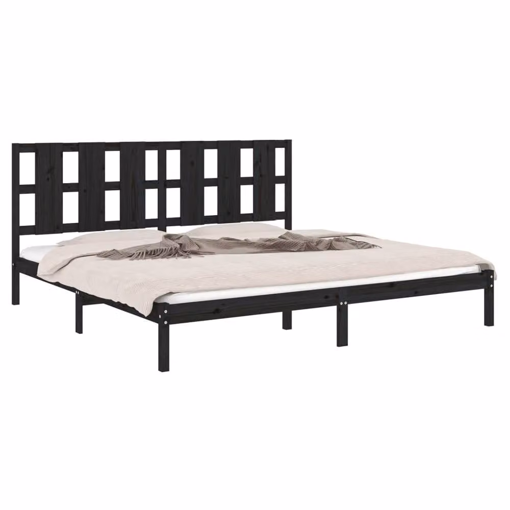 Berkfield Home Black Solid Wood Pine Bed Frame W/D/H: 200 x 200 cm – 3