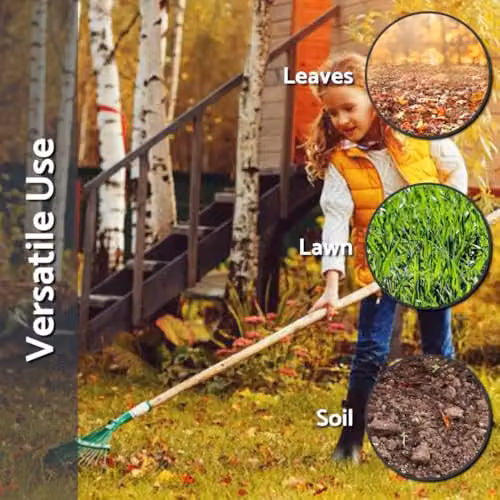 SolaDirect Lightweight 18-Tine Garden Rake with 120 cm Handle, Multicolour Leaf and Grass Rake, Width: 42 cm – 3