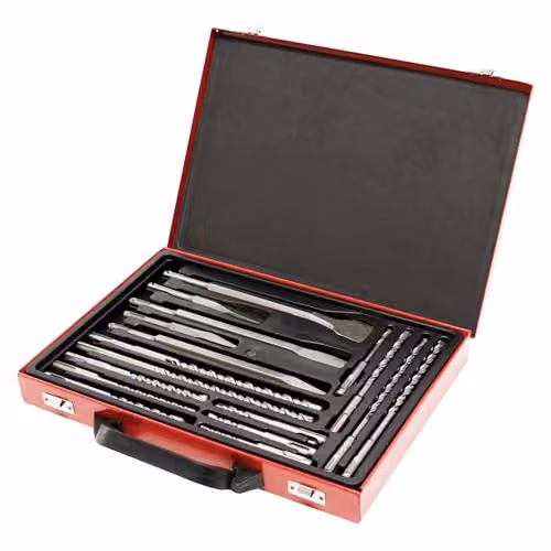 Lumberjack 17 Piece SDS Plus Drill Bit and Chisel Set in Red with Metal Storage Case – 3