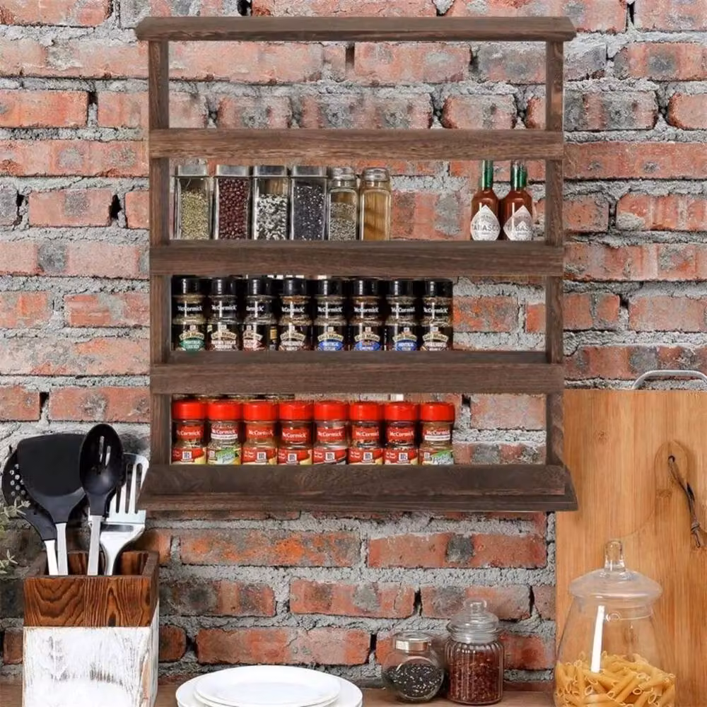 FORGEVIO Rustic Brown Wood Wall Mounted Storage Shelf for Spices and Plants – 5