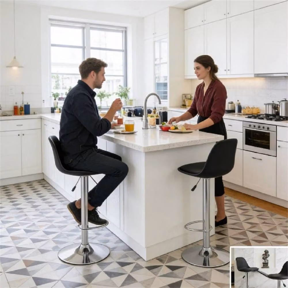 SPETLEK Set of 2 Height Adjustable Modern Bar Stools in Matt Black Metal – 5