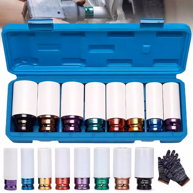 Ventryn 8-Piece 1/2in Thin Wall Deep Impact Socket Set in Chrome Molybdenum
