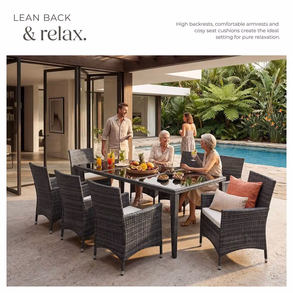 tectake Menorca Garden Table and Chairs Set in Grey and Black – 4