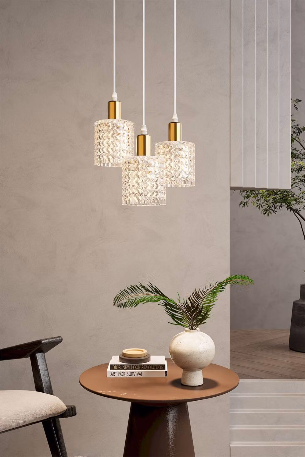 Living and Home 3-Light Gold and Brass Metal and Glass Pendant Light – 2