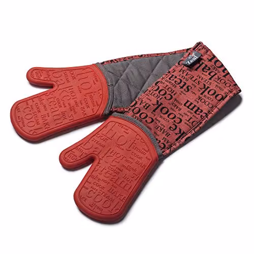 Zeal Red Silicone Double Oven Gloves, Non-Slip and Machine Washable – 5
