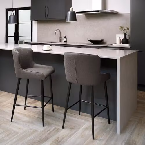 Bentley Designs Rubens Bar Stool Pair in Grey Boucle with Black Metal Legs – 1