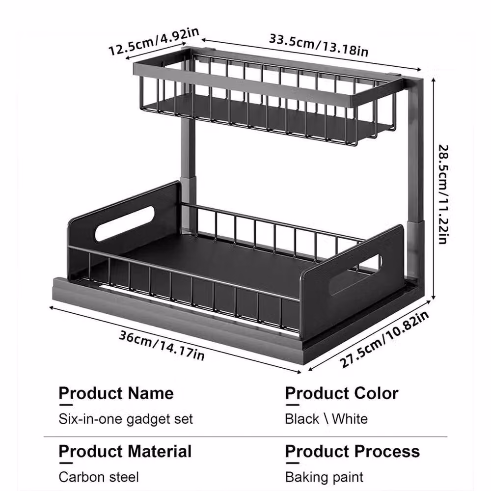 Kelvenix Black 2 Tier Kitchen Under Sink Cupboard Organiser Drawer – 2