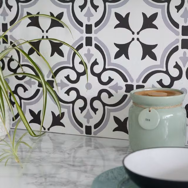 d-c-fix Floral Premium 3D Splashback Tile Look Wallpaper in Grey
