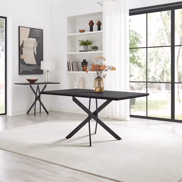 FurnitureboxUK Leonardo Rectangular 6 Seater Dining Table in Black Wood and Metal – 1