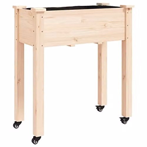 vidaXL Wheeled Planter with Liner in Brown Solid Wood, W/D/H: 71 x 37 x 80 cm