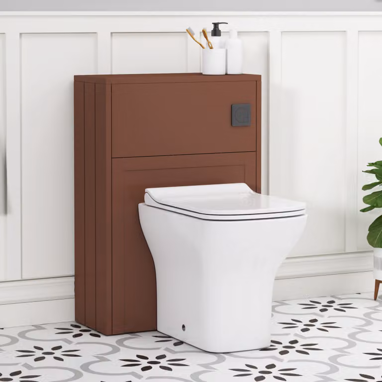 Royal Bathrooms Elmore Terracotta Clay BTW WC Unit with Qubix Rimless Ceramic Toilet Pan, Slim Soft Close Seat and Cistern, Width: 55 cm