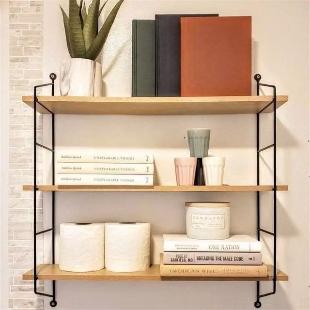 EONLION Industrial Wall Mounted Wooden Storage Shelf with Adjustable Shelves in Brown, W: 50 cm – 1