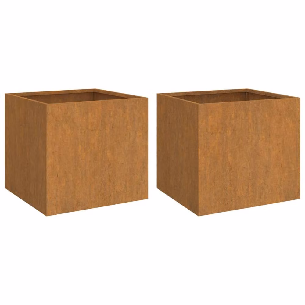 Berkfield Home Corten Steel Planter Tub Set of 2 in Brown, W/D/H: 42 x 40 x 39 cm – 3