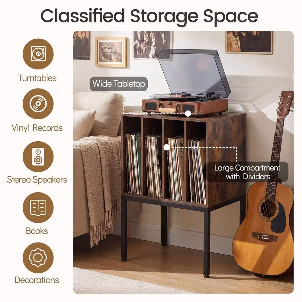 Costway Record Player Stand with Vinyl Storage Shelves in Brown – 5