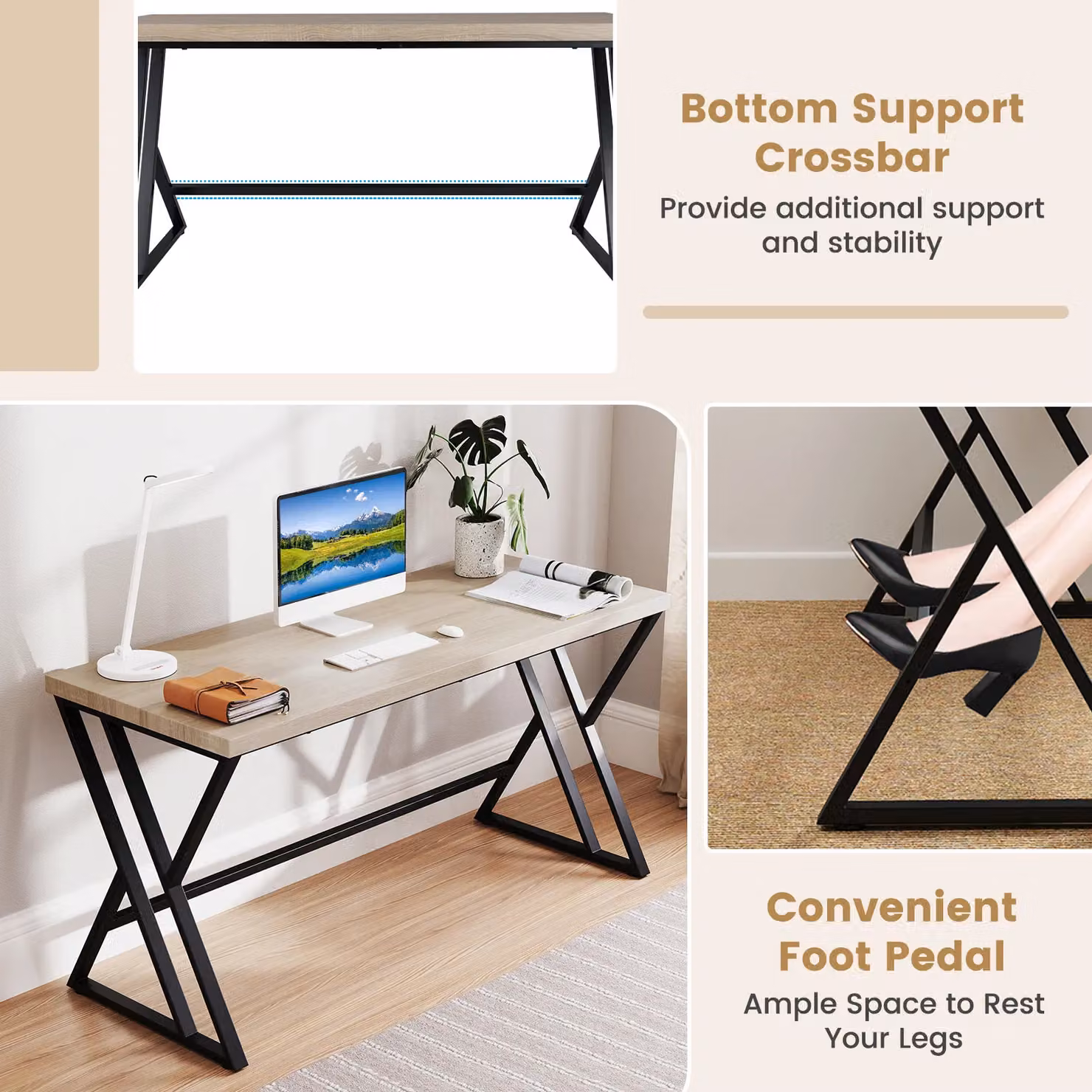 Costway Industrial Computer Desk in Grey and Black – 5