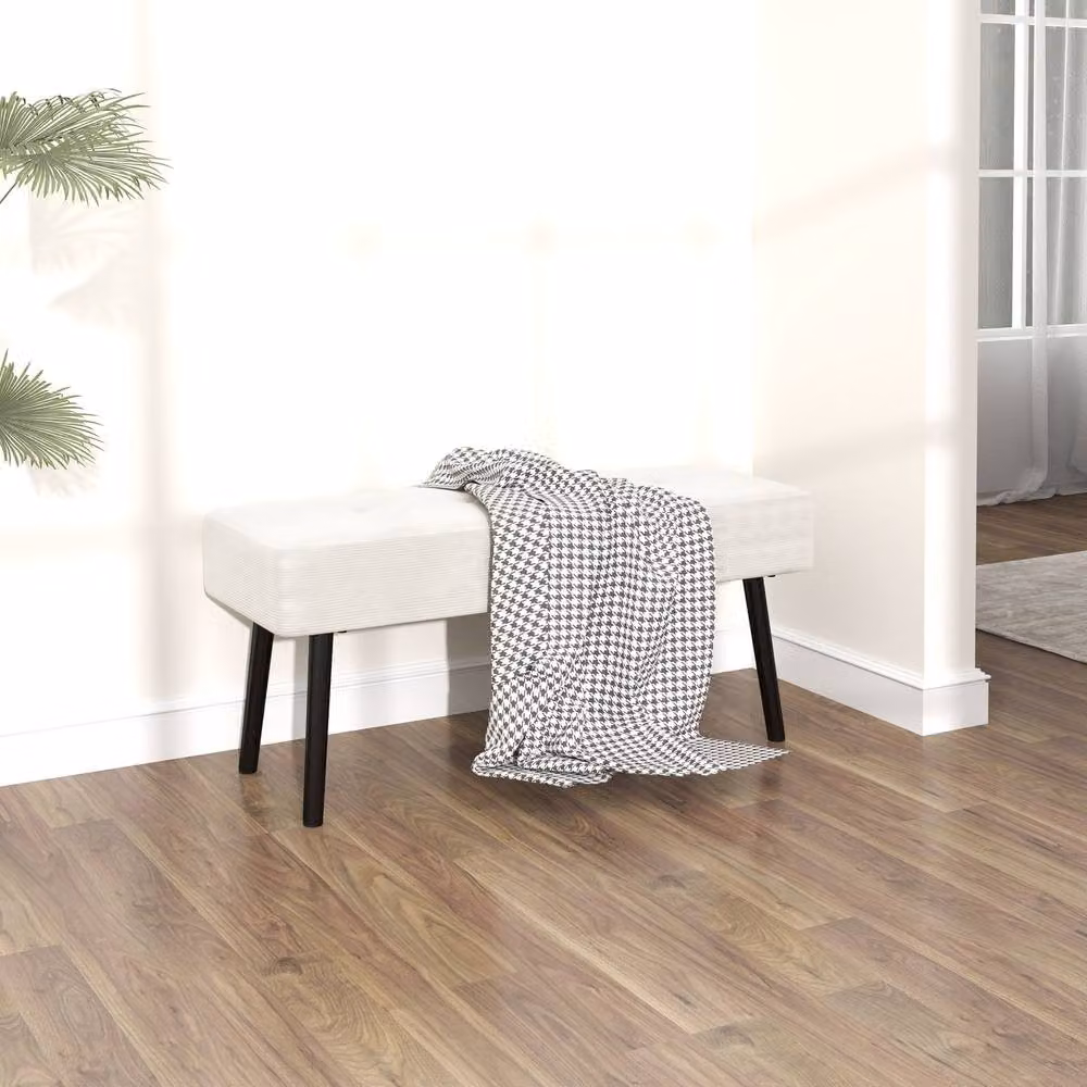 STILVORA Retro Bench with Tufted Corduroy Seat and Metal Legs in Beige – 3