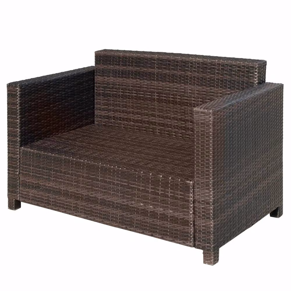 STILVORA Two Seater Sofa with Rattan Finish and Cushions in Brown – 4