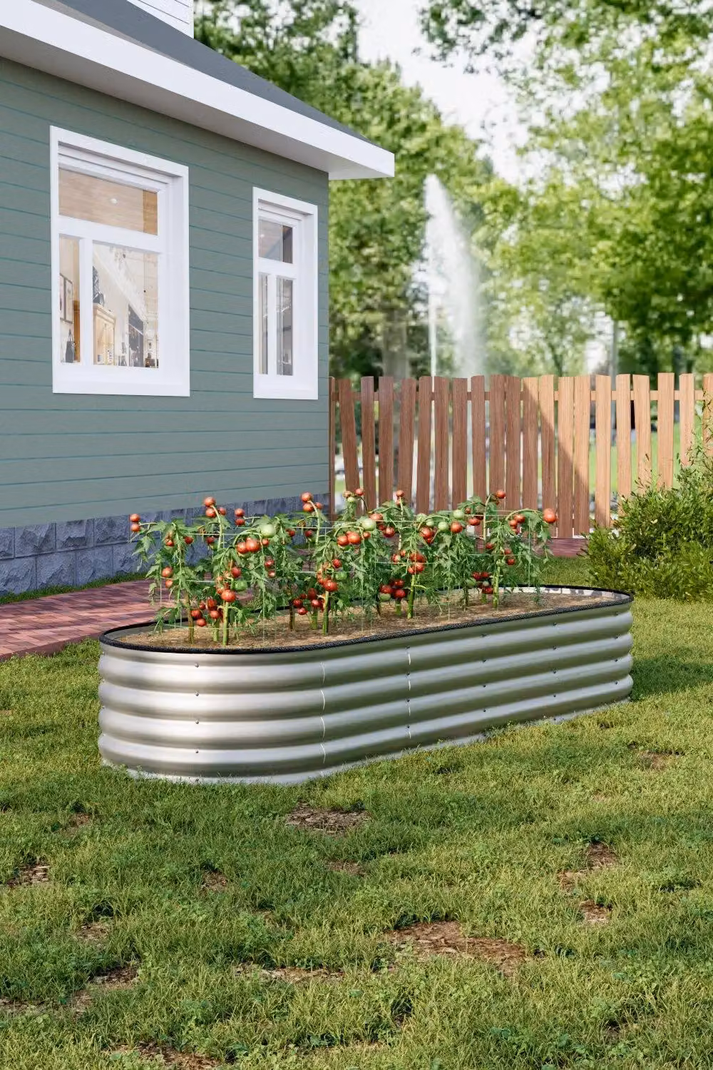 H&O Direct Silver Galvanised Steel Raised Garden Bed, W: 240 cm, D: 80 cm, H: 42 cm – 2