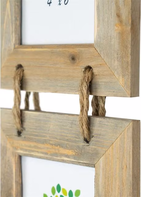 Nicola Spring Pack of 5 Rustic Wooden Hanging 3-Photo Frames in Brown, Fits 10 x 15 cm Photos