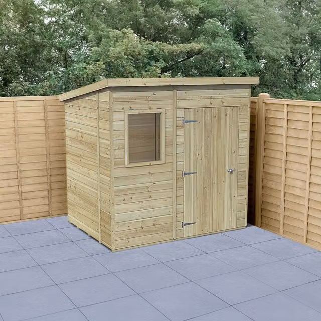 Forest Garden Brown T&G Pressure Treated Pent Wood Shed Height: 250.4 cm