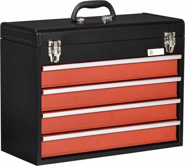 DURHAND Lockable Drawer Tool Chest with Ball Bearing Runners, Black and Red, Width: 39.5 cm