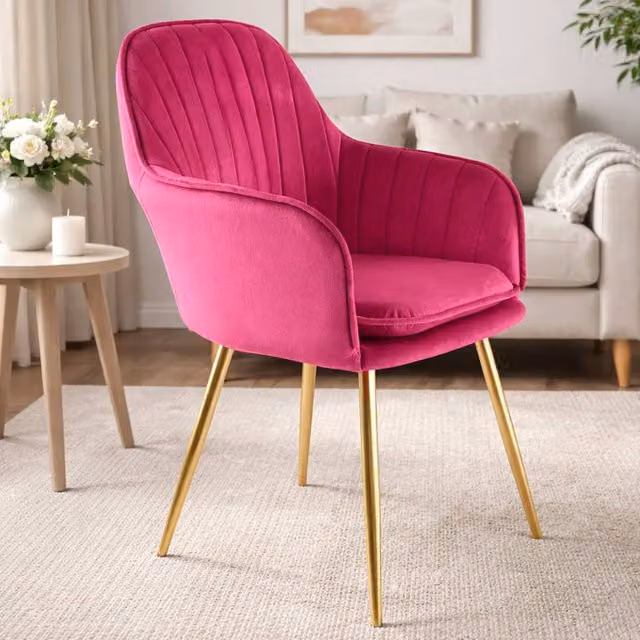 Genesis Muse Pink Velvet Fabric Tub Chair with Metal Frame and Armrests – 1