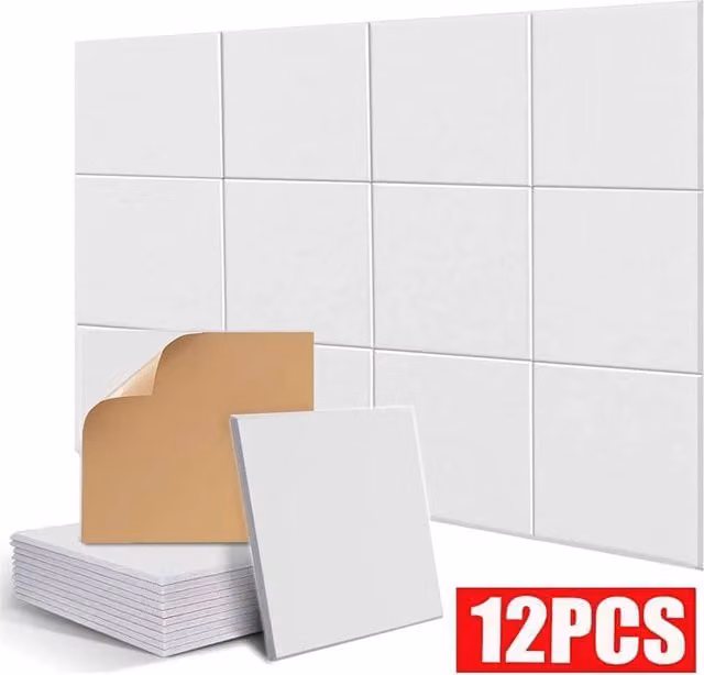 PAWNORA Self-Adhesive Felt Acoustic Panels, 12 Pack, White, Plain