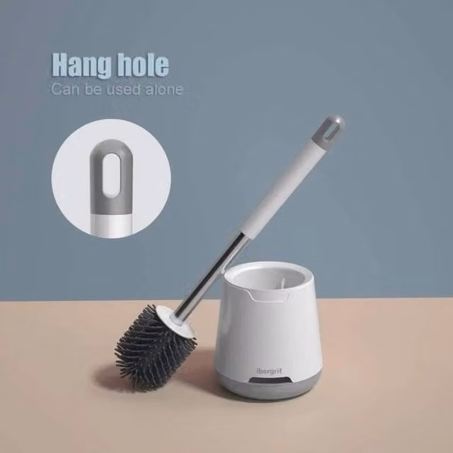 Havendro Silicone Toilet Brush and Holder Set in Grey and White