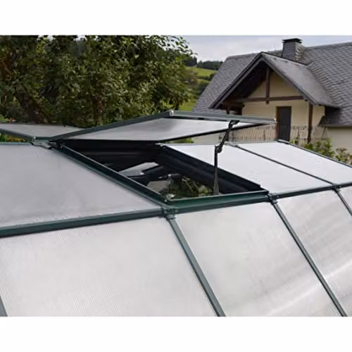 Palram Canopia Grand Gardener Greenhouse with Green Resin Frame and Transparent Polycarbonate Panels, W: 264.7 in, D: 637.3 in, H: 238.2 in – 3