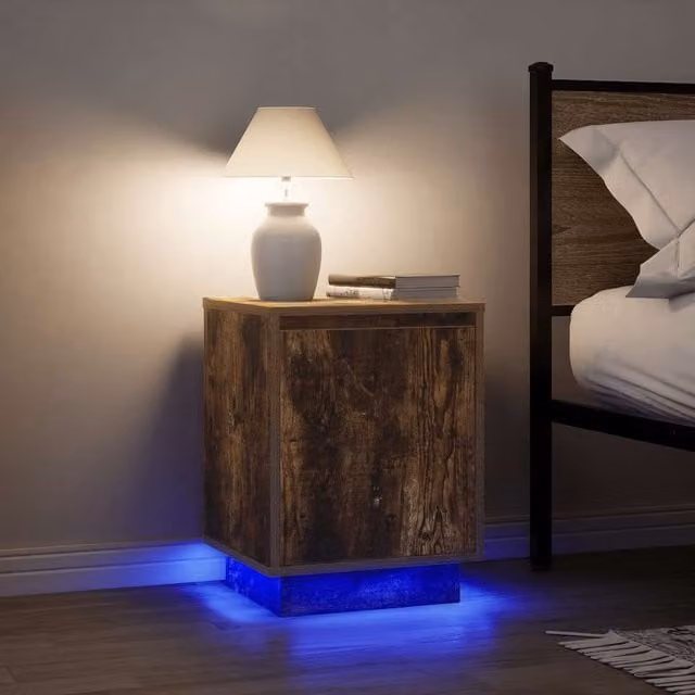 Berkfield Home Set of 2 Bedside Cabinets with Integrated LED Lights in Smoked Oak, W/D/H: 38 x 34 x 50 cm – 1